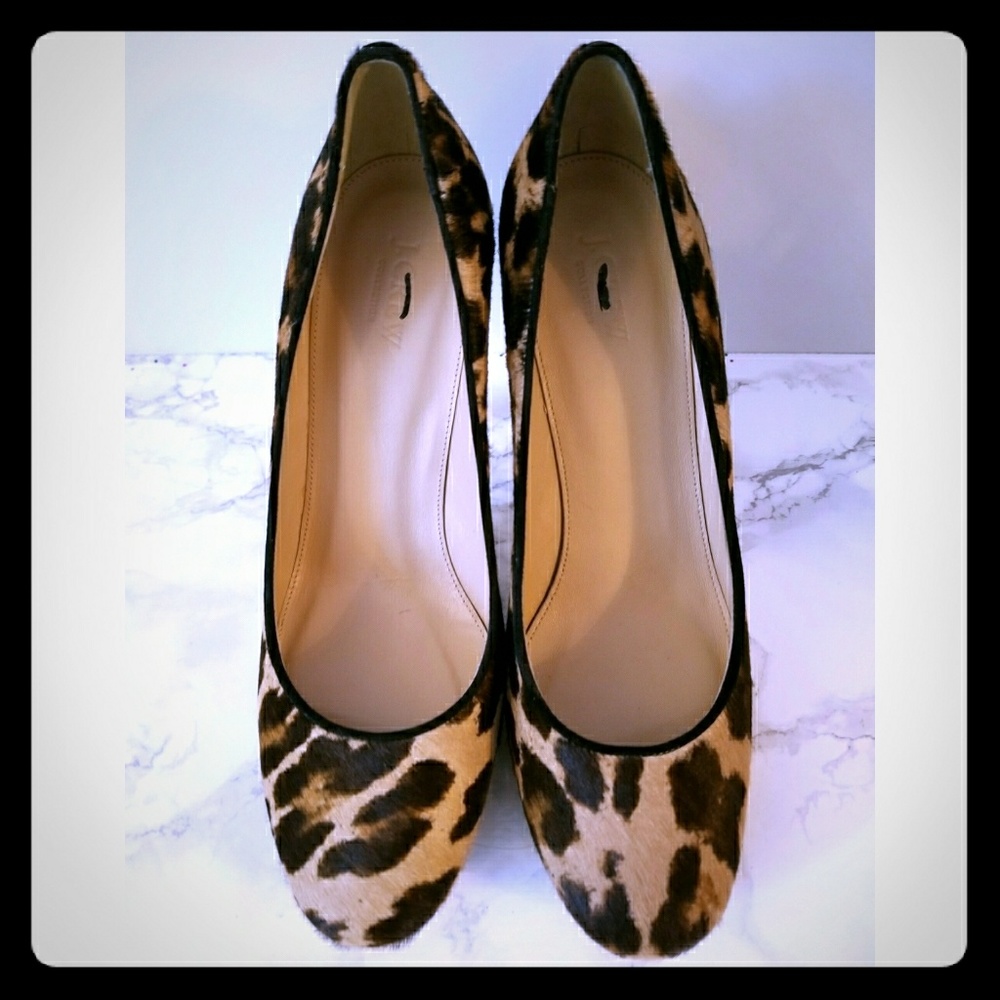 JCrew Pia Leopard Calf Hair heel 10 Italy NWOB